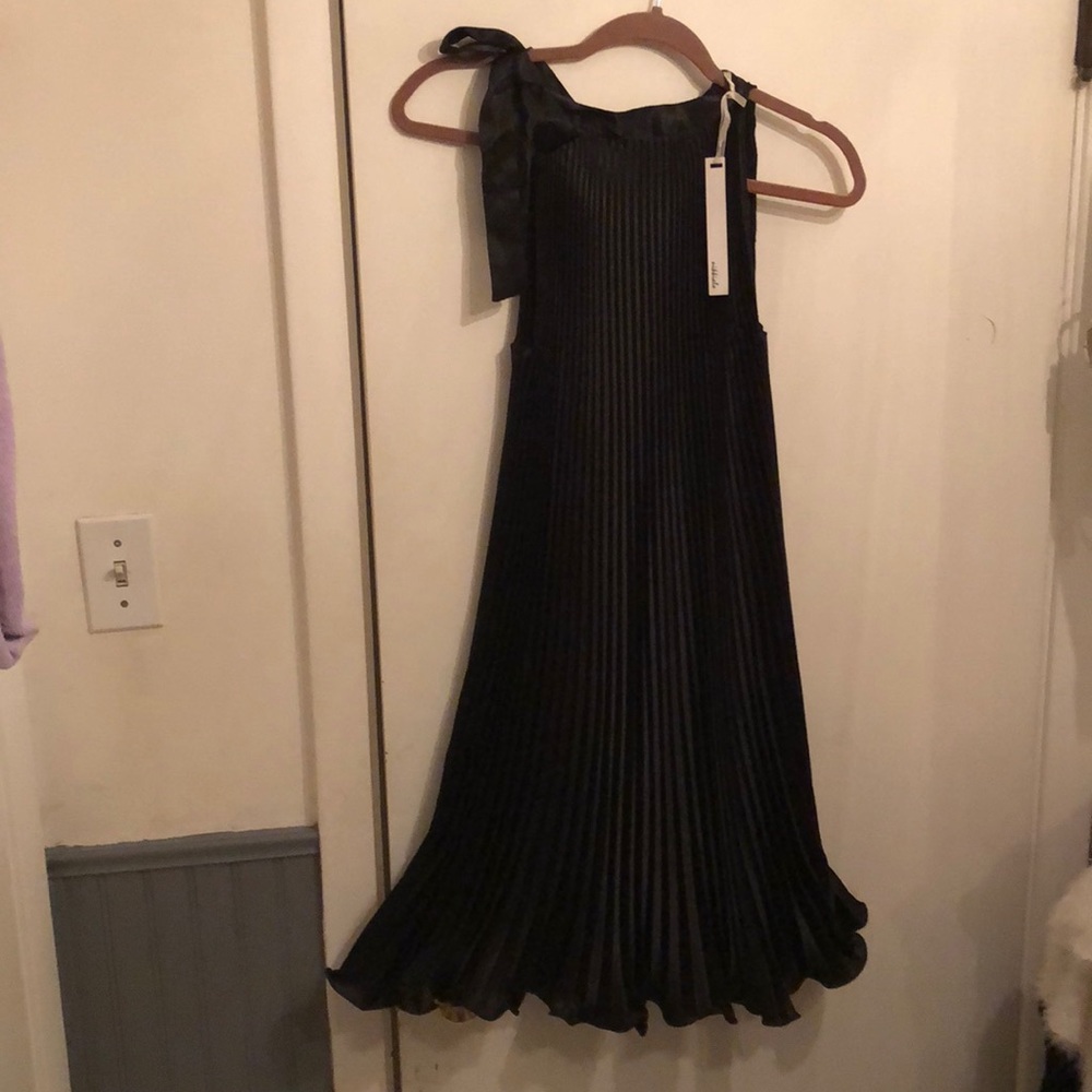 Pleated S//M black dress with one shoulder tie